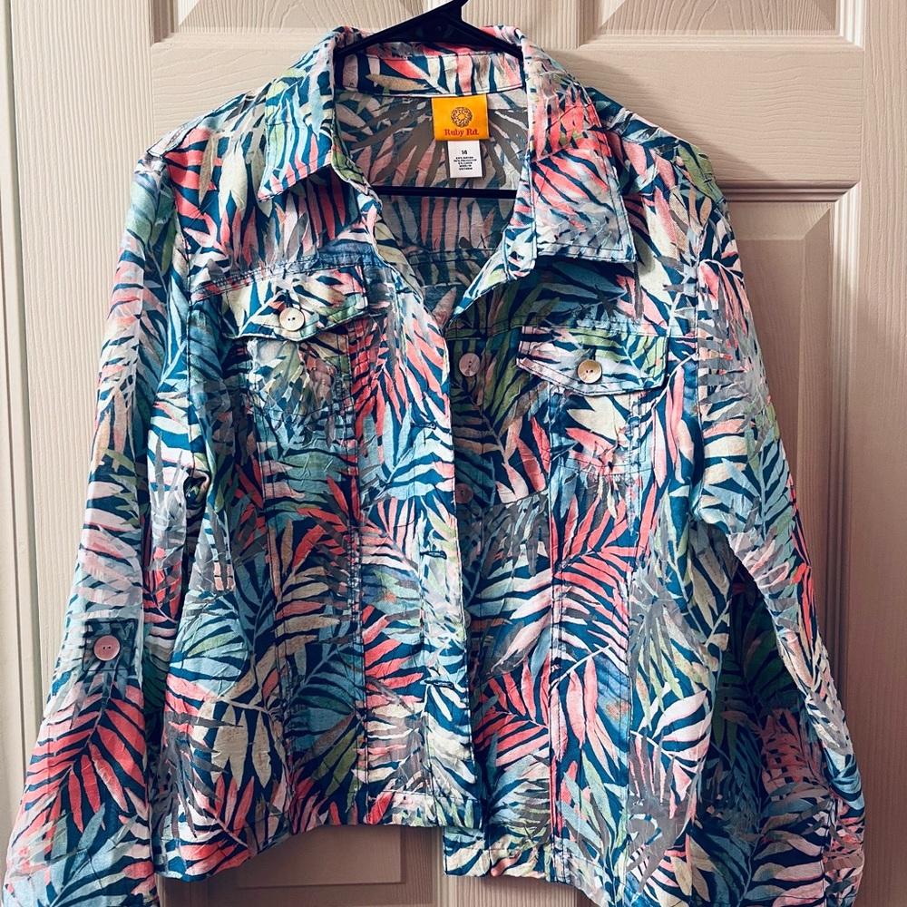 Ruby Rd. Vibrant Tropical Print Jacket